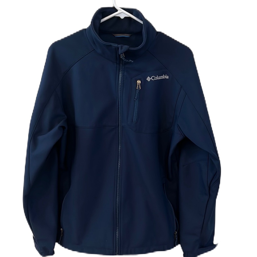 Columbia Men's Jacket Blue Full Zipper Soft shell Pockets Size LARGE